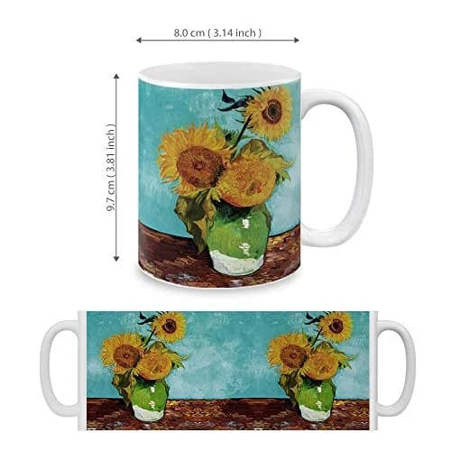 MUGBREW Classic Art Sunflowers Blue By Vincent Van Gogh Ceramic Coffee Mug Tea Cup 325ml (11 OZ) | Art Sunflowers Blue By Van Gogh thumbnail 4