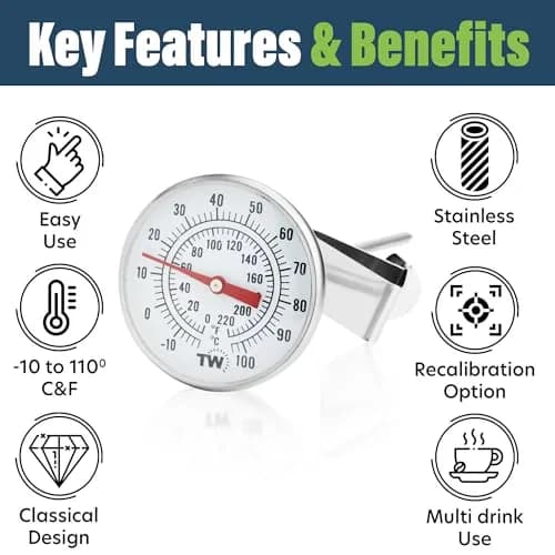 Thermometer World Milk Thermometer for Coffee, Cheese & Yogurt Making - 16.5cm (6.5 Inch) Probe, -10 to 110°C Range | Accurate Analog Dial for Baristas thumbnail 2