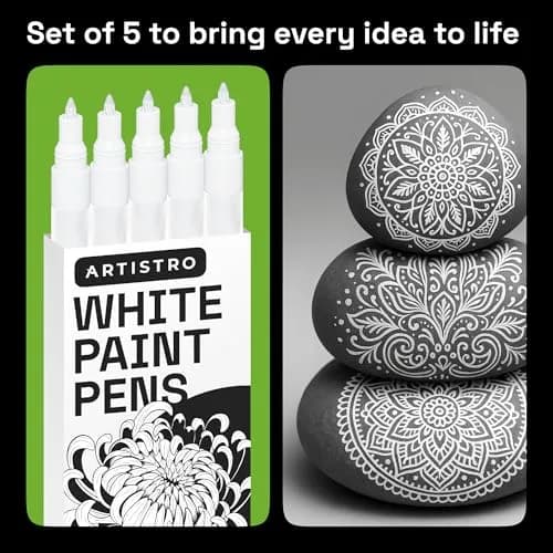ARTISTRO 5 White Paint Pens for Rock, Glass, Ceramic, Wood, Tire, Fabric, Metal, Canvas, Marking, Painting - Set of 5 Acrylic Paint Markers Water-based thumbnail 6