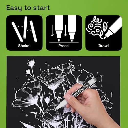 ARTISTRO 5 White Paint Pens for Rock, Glass, Ceramic, Wood, Tire, Fabric, Metal, Canvas, Marking, Painting - Set of 5 Acrylic Paint Markers Water-based thumbnail 7
