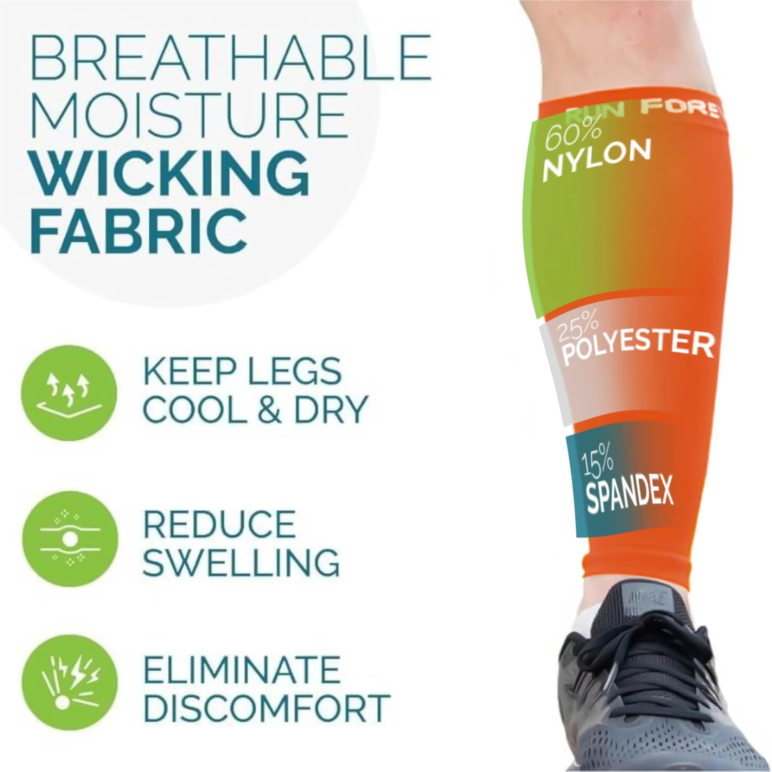 Run Forever Calf Compression Sleeve Large Orange | 20-30mmHg Graduated Support for Shin Splints & Cramps - view 5
