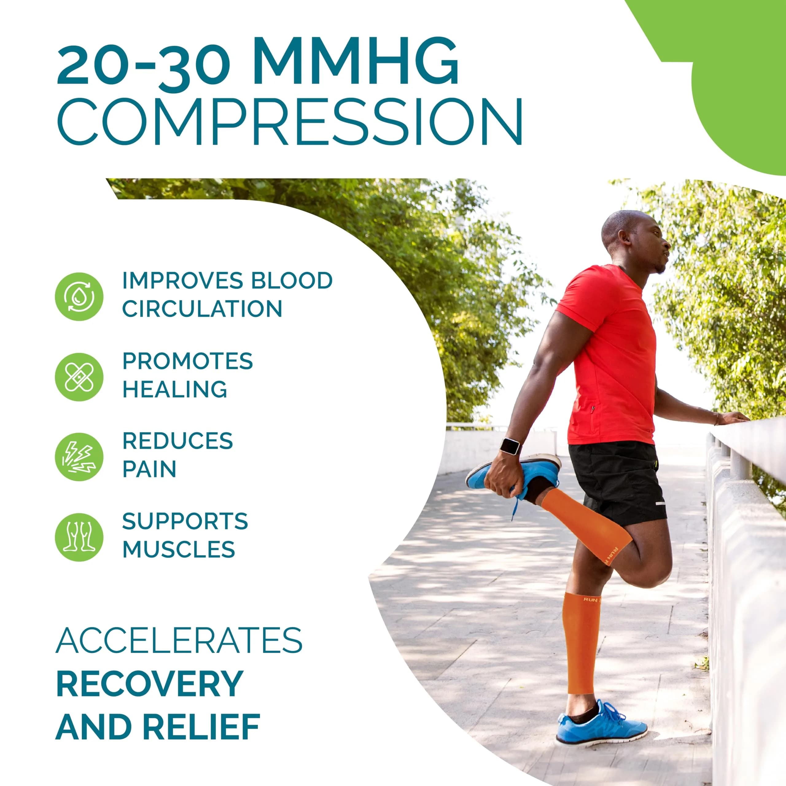 Run Forever Calf Compression Sleeve Large Orange | 20-30mmHg Graduated Support for Shin Splints & Cramps - view 4