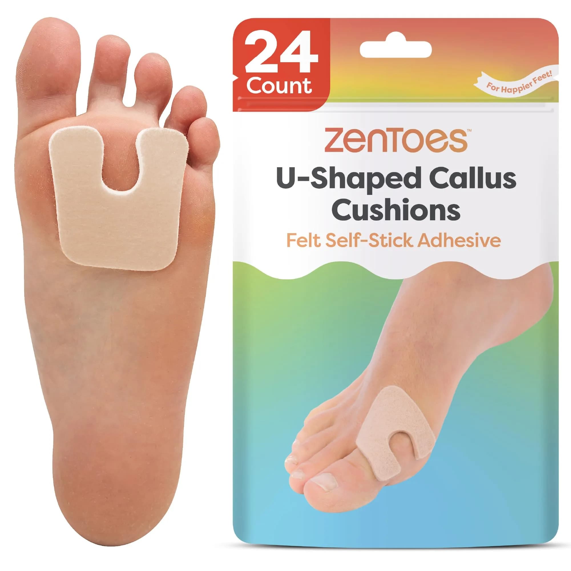 ZenToes U-Shaped Felt Callus Pads 24 Count | Cushioning for Foot Pain Relief - main product image