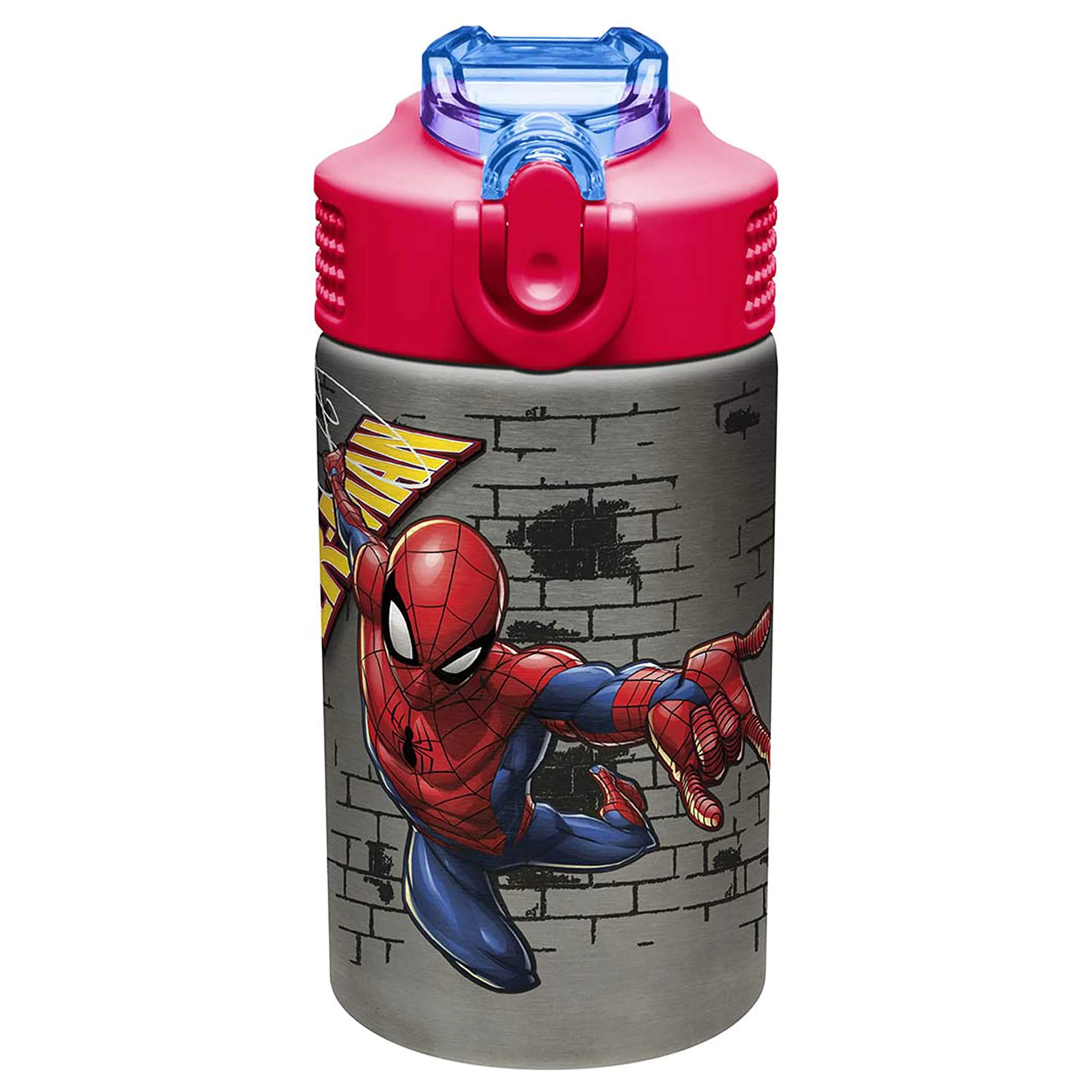 Zak Designs Spider-Man Stainless Steel Water Bottle 473ml (15.5 Fl Oz) | One-Hand Operation with Leak-Proof Spout — Spiderman