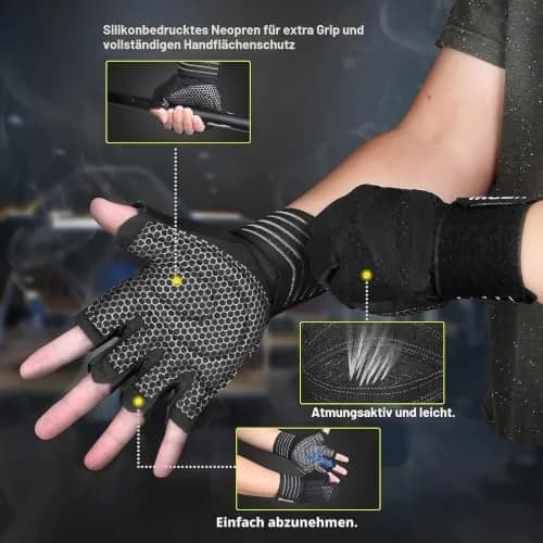 ihuan Ventilated Weight Lifting Gym Workout Gloves with Wrist Wrap Support, Large | Full Palm Protection & Breathable Microfiber thumbnail 4