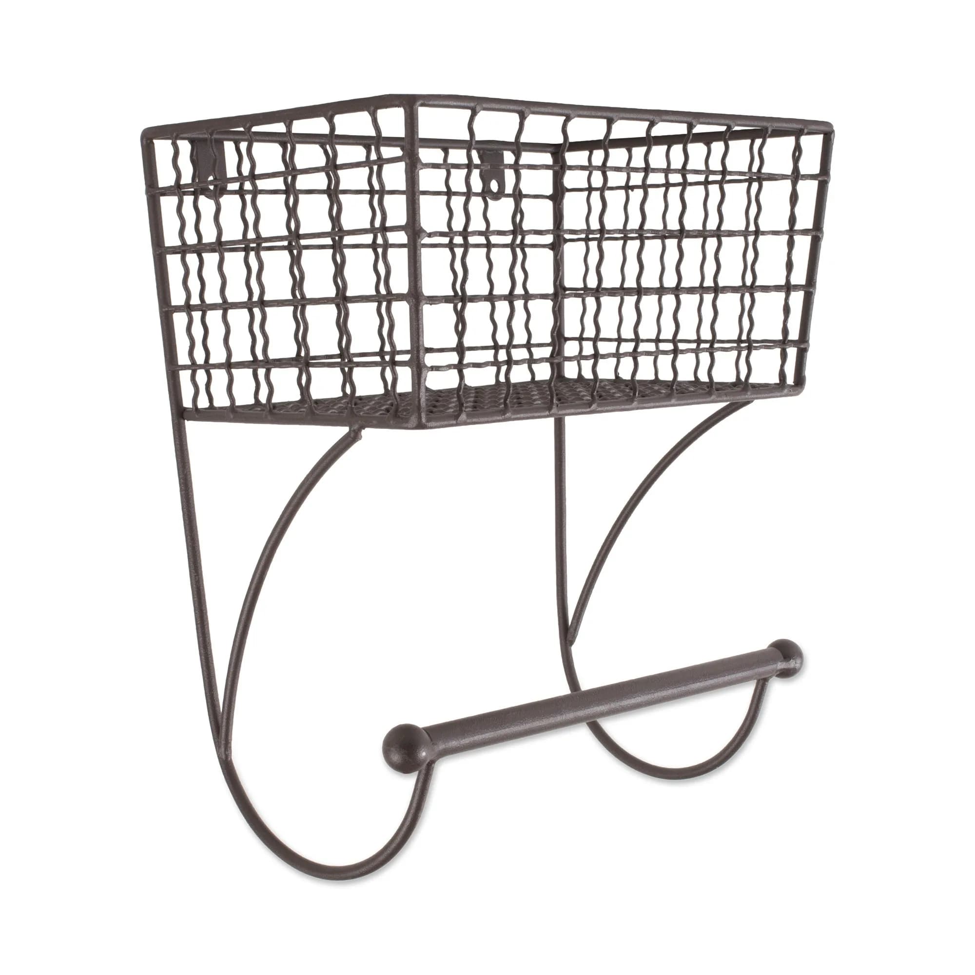 DII Rustic Metal Towel Bar with Storage Basket 26.3cm (10.3" Overall Height) | Wall Mounted for Small Bathrooms - main product image