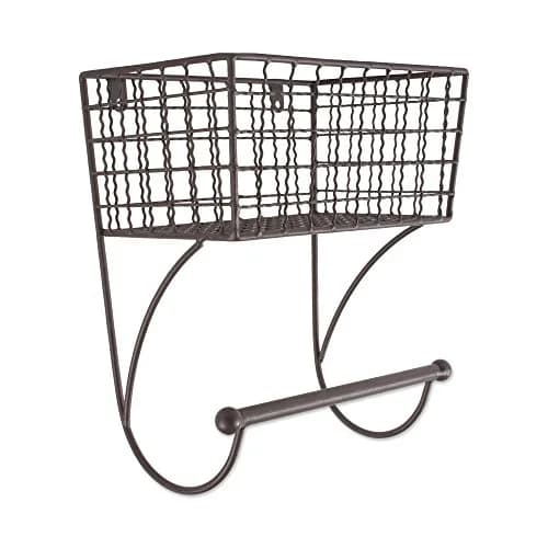DII Rustic Metal Towel Bar with Storage Basket 26.3cm (10.3" Overall Height) | Wall Mounted for Small Bathrooms thumbnail 1
