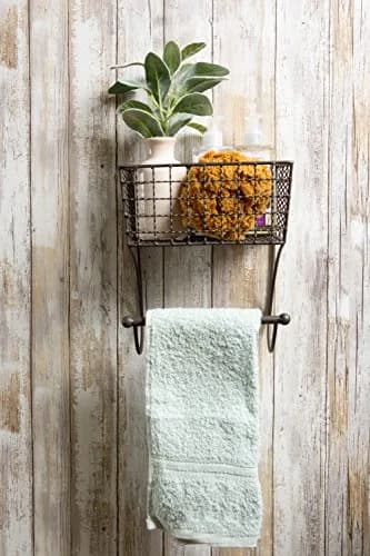 DII Rustic Metal Towel Bar with Storage Basket 26.3cm (10.3" Overall Height) | Wall Mounted for Small Bathrooms thumbnail 5