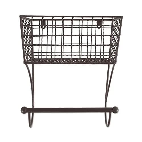 DII Rustic Metal Towel Bar with Storage Basket 26.3cm (10.3" Overall Height) | Wall Mounted for Small Bathrooms thumbnail 2