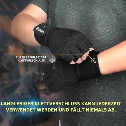ihuan Ventilated Weight Lifting Gym Workout Gloves with Wrist Wrap Support, Medium, 3oz (85g) | Full Palm Protection for Men & Women thumbnail 3