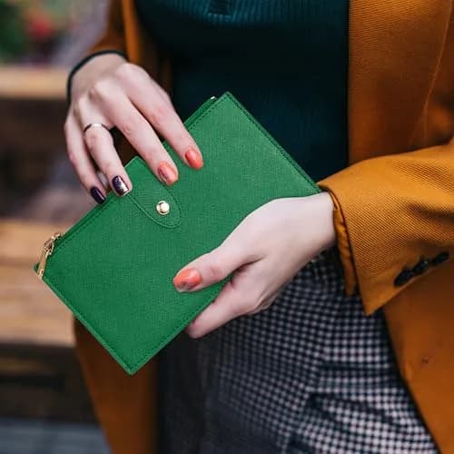 Travelambo RFID Wallet Women Large Size Bifold Multi Card Wallet Case with Zipper Pocket, Green 20.32cm (8 inches) | RFID Blocking for Secure Payments thumbnail 2