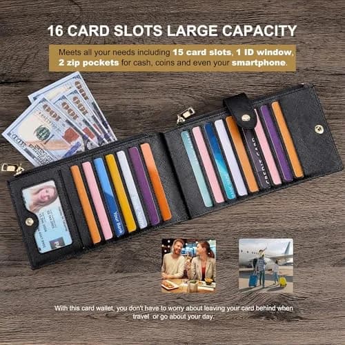 Travelambo RFID Wallet Women Large Size Bifold 8in | RFID Blocking & Large Capacity thumbnail 5