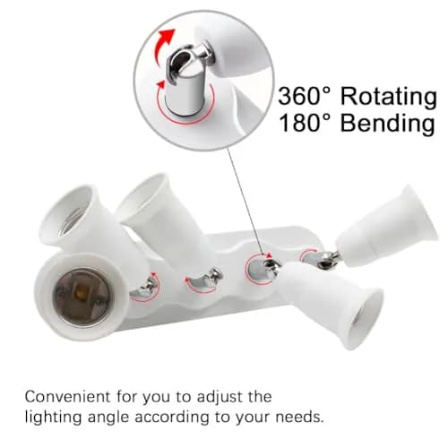 DiCUNO 5-Way E26 Light Socket Splitter Adapter, 5 in 1 Socket Converter with Adjustable Angles | 300W Max, 100-240V thumbnail 4