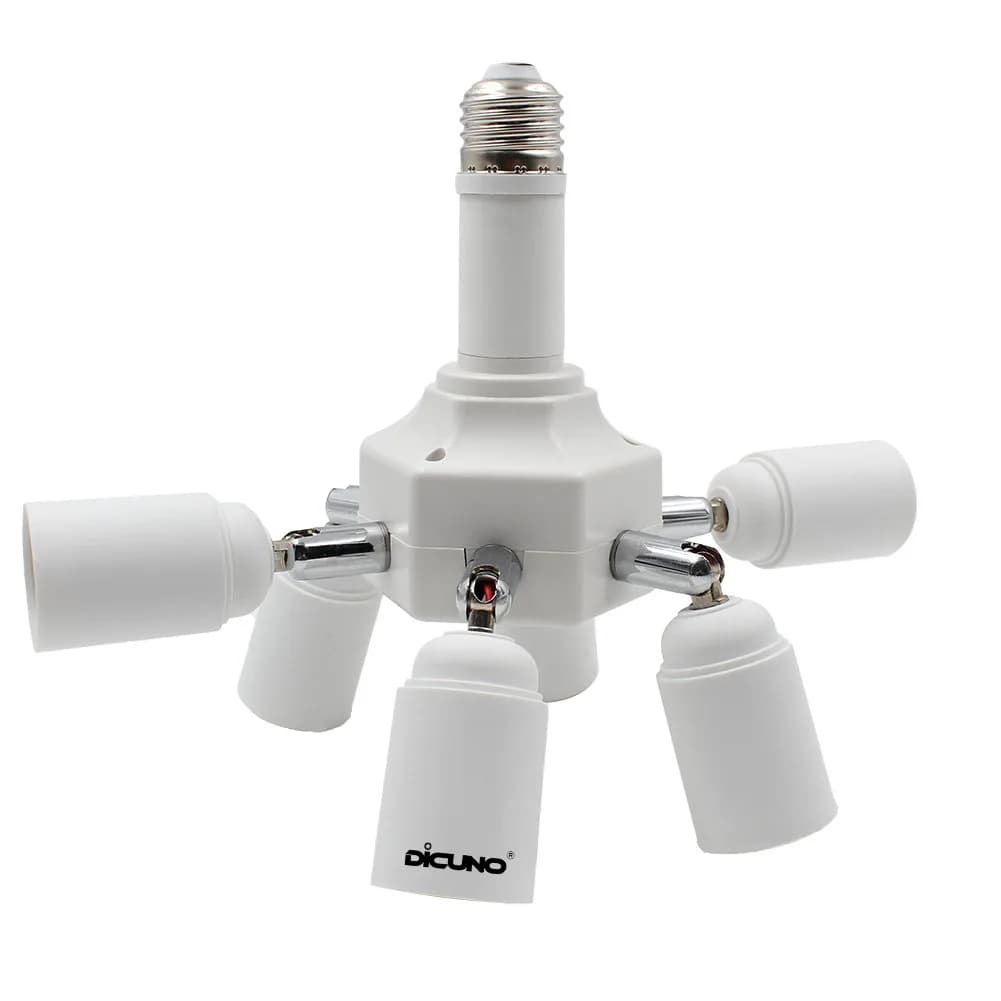 DiCUNO 7 Way E26 Light Socket Splitter Adapter, 7 in 1 Horizontal Design with Adjustable Angles | 420W Max Total