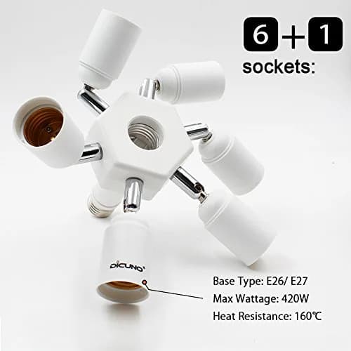 DiCUNO 7 Way E26 Light Socket Splitter Adapter, 7 in 1 Horizontal Design with Adjustable Angles | 420W Max Total thumbnail 3
