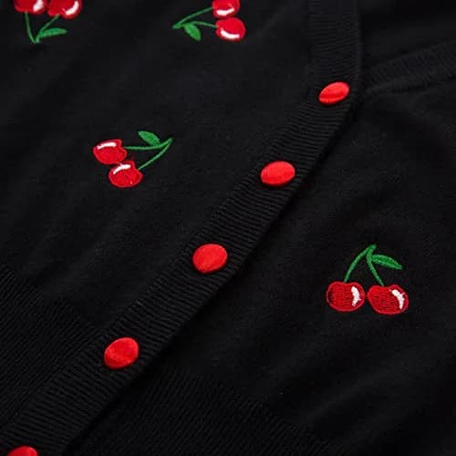 Belle Poque Women's Cropped Cardigan Sweater Black XL | Vintage Embroidery & 3/4 Sleeves thumbnail 5