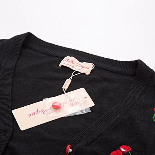 Belle Poque Women's Cropped Cardigan Sweater Black XL | Vintage Embroidery & 3/4 Sleeves thumbnail 6
