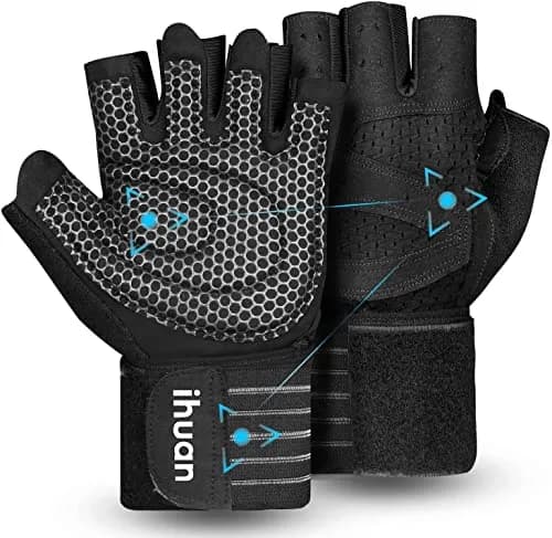 ihuan Ventilated Weight Lifting Gym Workout Gloves with Wrist Wrap Support, Small | Full Palm Protection & Breathable Mesh thumbnail 1