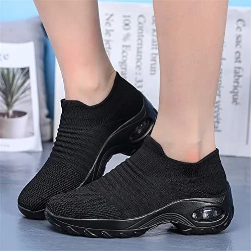 LEADER SHOW Women's Slip-On Walking Shoes 10 | Casual Non-Slip Loafers with Platform (All-Black) thumbnail 8