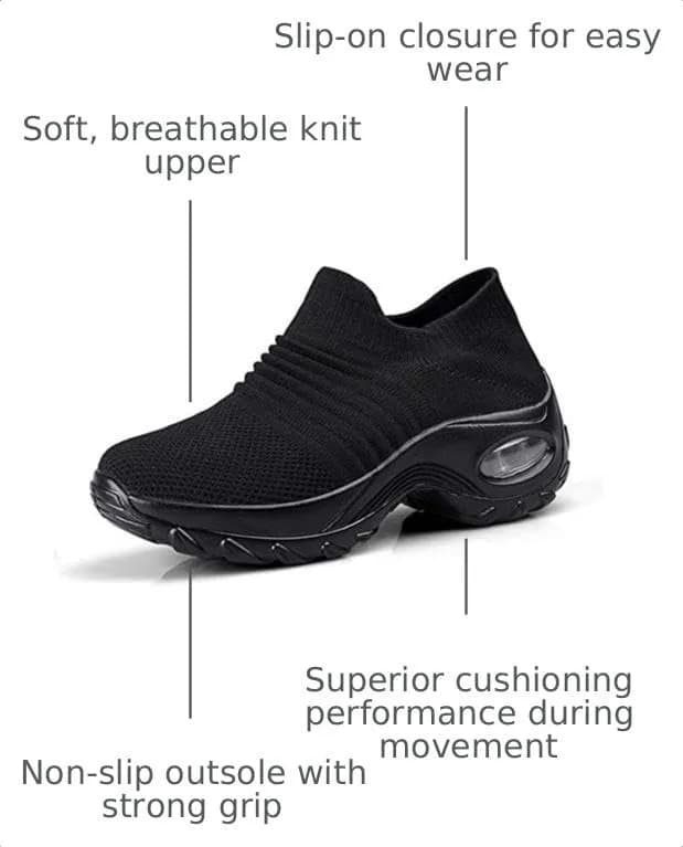 LEADER SHOW Women's Slip-On Walking Shoes 10 | Casual Non-Slip Loafers with Platform (All-Black) thumbnail 3