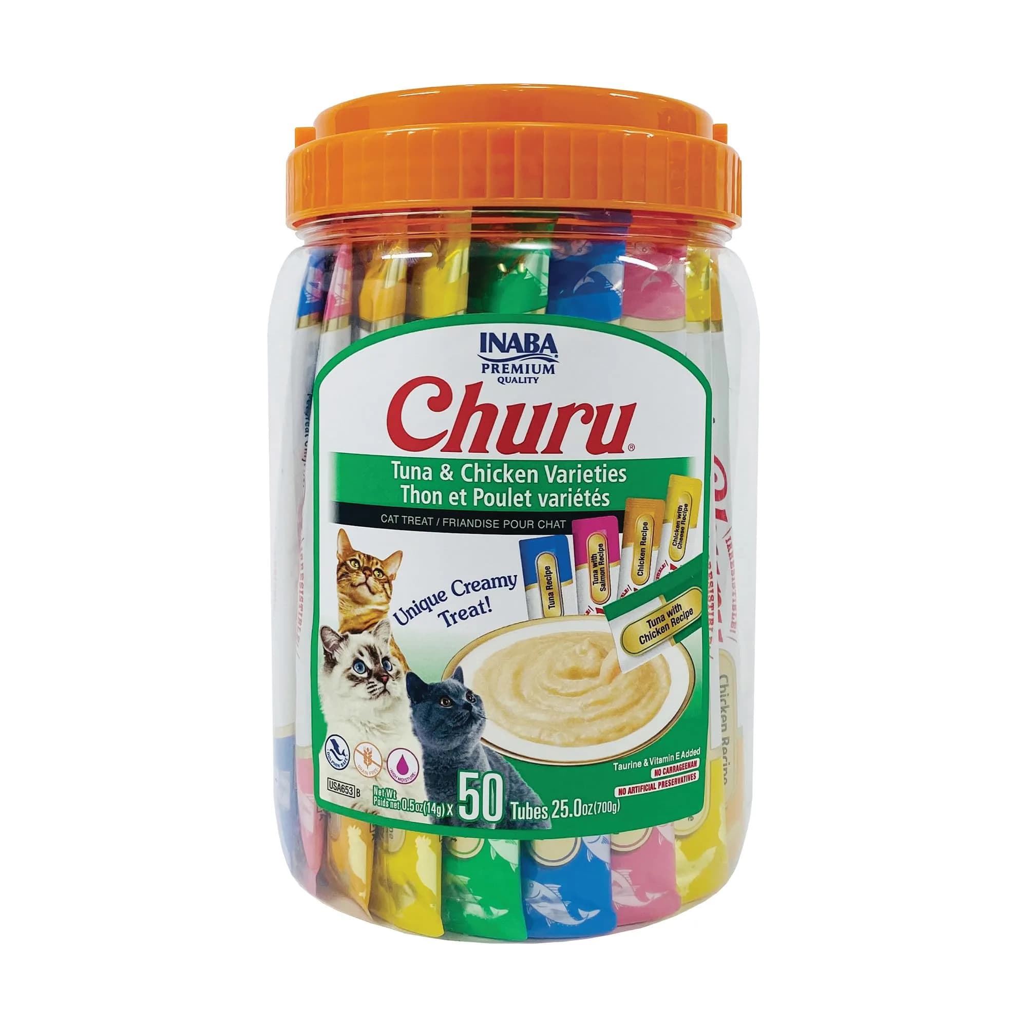 INABA Churu Cat Treats Tuna & Chicken Variety 50 Tubes (25 oz / 0.96 kg) | Hydrating Lickable Purée for Cats - main product image