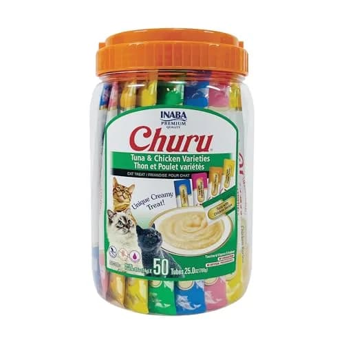 INABA Churu Cat Treats Tuna & Chicken Variety 50 Tubes (25 oz / 0.96 kg) | Hydrating Lickable Purée for Cats thumbnail 1