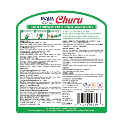 INABA Churu Cat Treats Tuna & Chicken Variety 50 Tubes (25 oz / 0.96 kg) | Hydrating Lickable Purée for Cats thumbnail 9