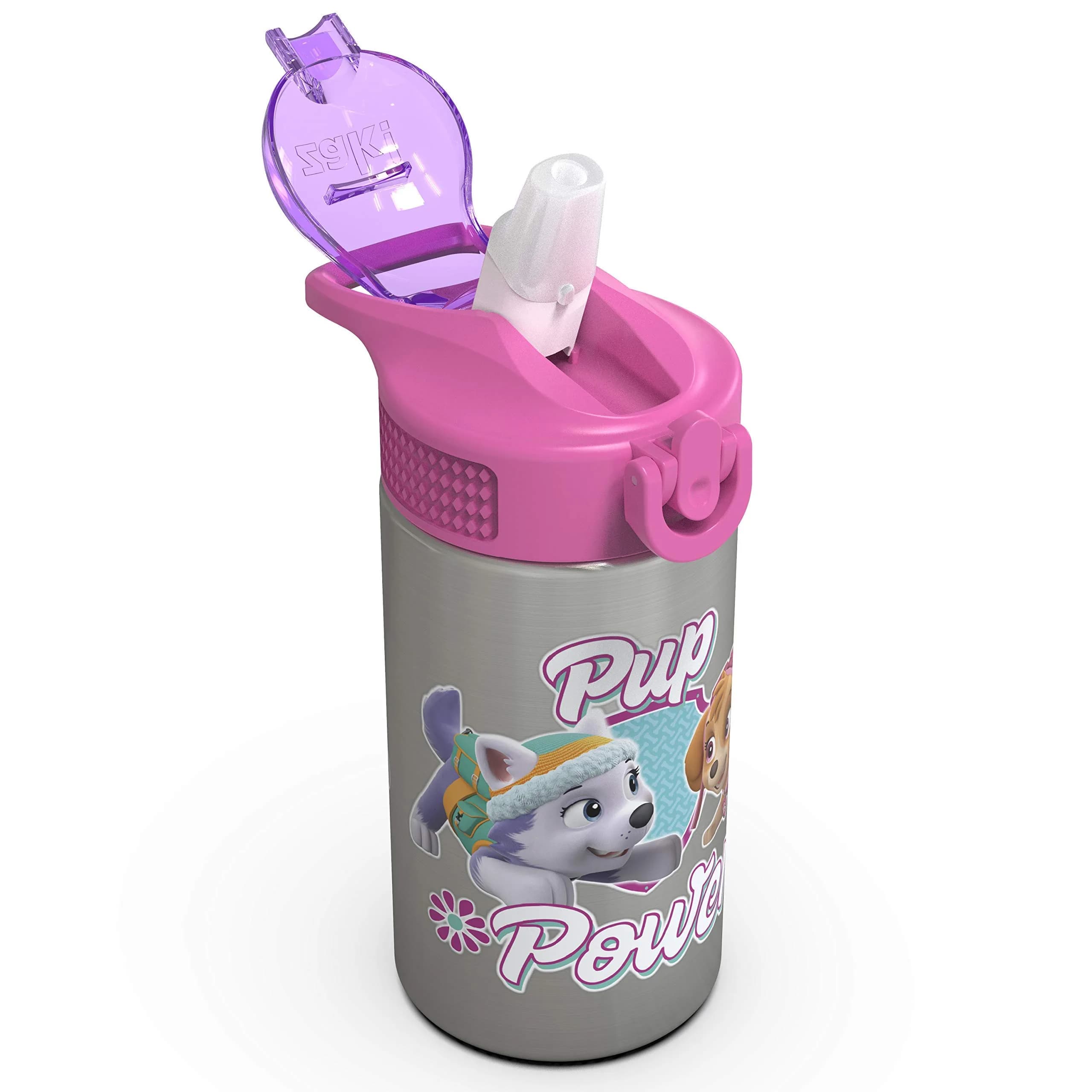 Zak Designs Paw Patrol Skye Stainless Steel Water Bottle 450ml (15.5 oz) | Leak-Proof Straw Spout for Kids thumbnail 4