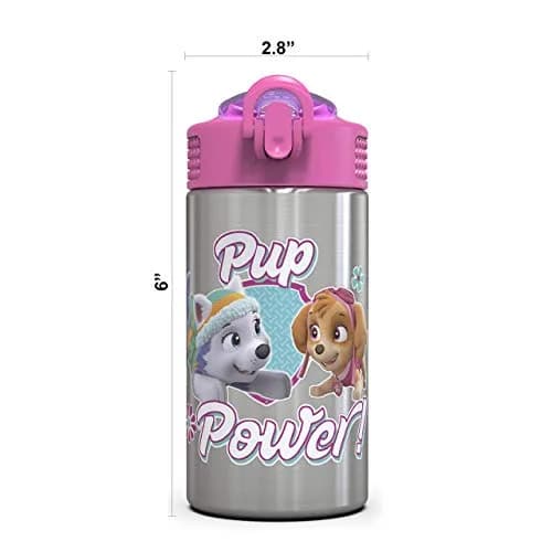 Zak Designs Paw Patrol Skye Stainless Steel Water Bottle 450ml (15.5 oz) | Leak-Proof Straw Spout for Kids thumbnail 7