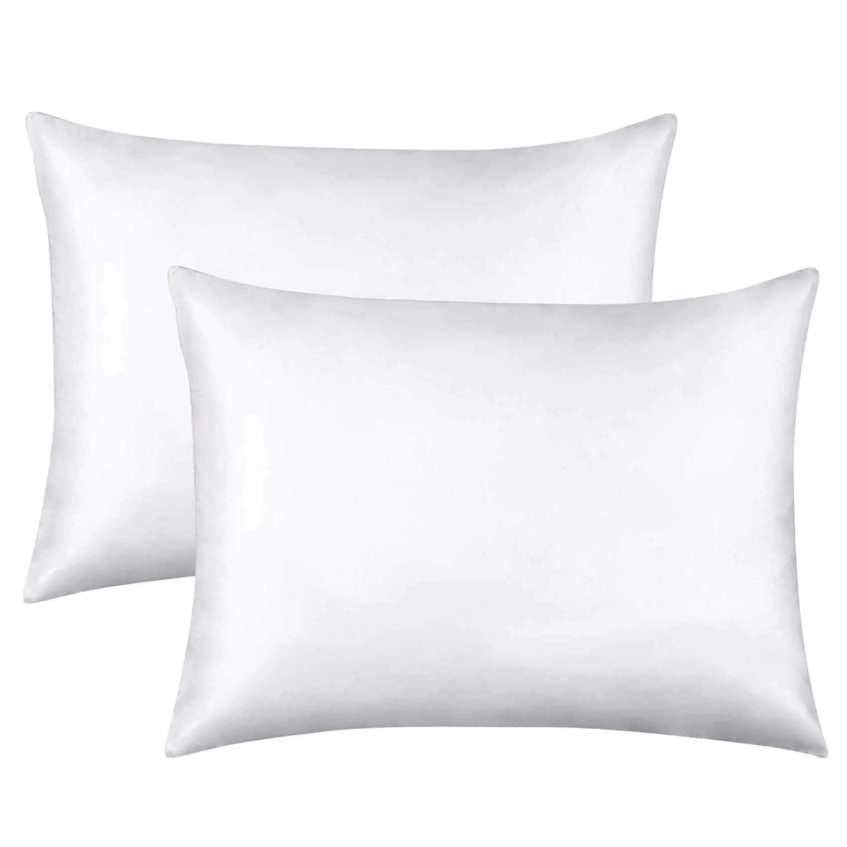 FLXXIE 2 Pack Satin Standard Pillowcases 51cm x 66cm (20"x26") | Silky Soft Pillow Covers with Zipper — White