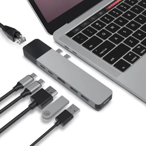 HyperDrive USB C Hub, NET 6-in-2 for MacBook Pro Air, 40Gbps/100W PD, 4K HDMI, Ethernet, Space Gray thumbnail 3