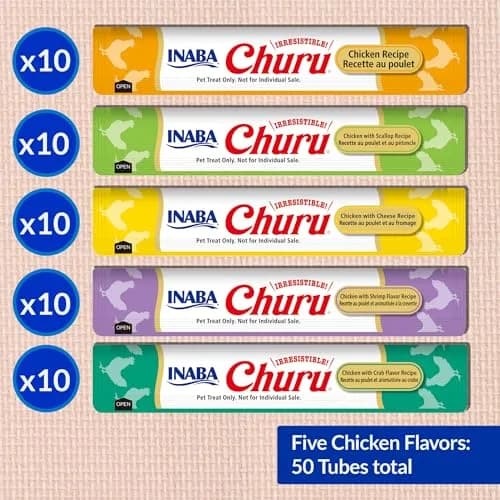 INABA Churu Cat Treats Chicken Variety 50 Tubes | Hydrating Lickable Purée for All Life Stages thumbnail 6
