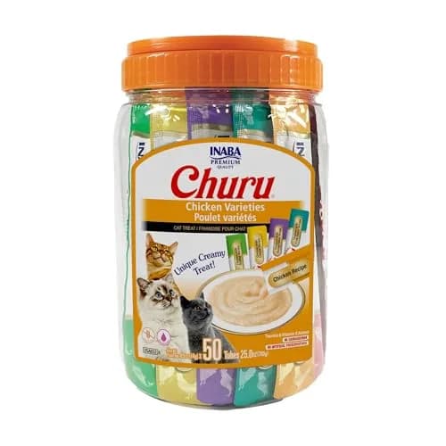 INABA Churu Cat Treats Chicken Variety 50 Tubes | Hydrating Lickable Purée for All Life Stages thumbnail 1