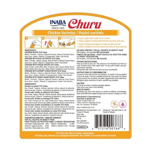 INABA Churu Cat Treats Chicken Variety 50 Tubes | Hydrating Lickable Purée for All Life Stages thumbnail 9