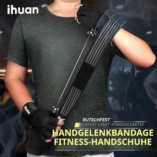 ihuan Ventilated Weight Lifting Gym Workout Gloves with Wrist Wrap Support XL Black | Full Palm Protection & Breathable Mesh thumbnail 2