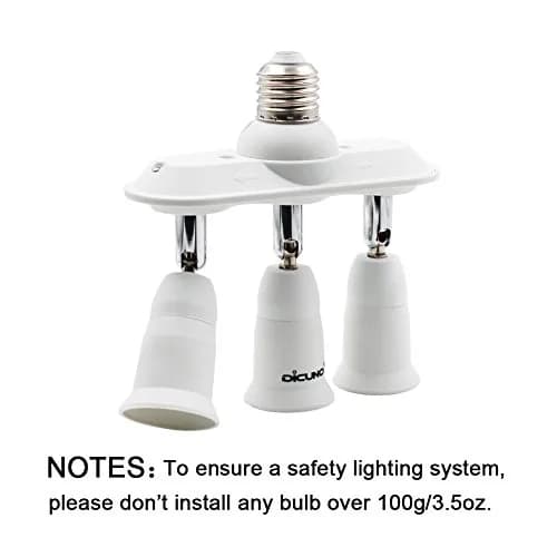 DiCUNO 3 Way E26 Light Socket Splitter Adapter, 180W Max, 100-240V | Adjustable Angle thumbnail 7