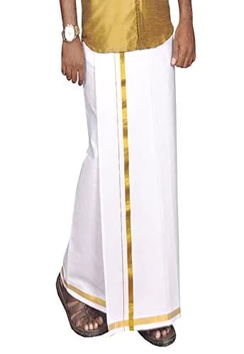 PRAKASAM COTTON Men's 2 METER White Solid Sleeveless Dhoti Relaxed Fit | Traditional South Asian Wear thumbnail 1