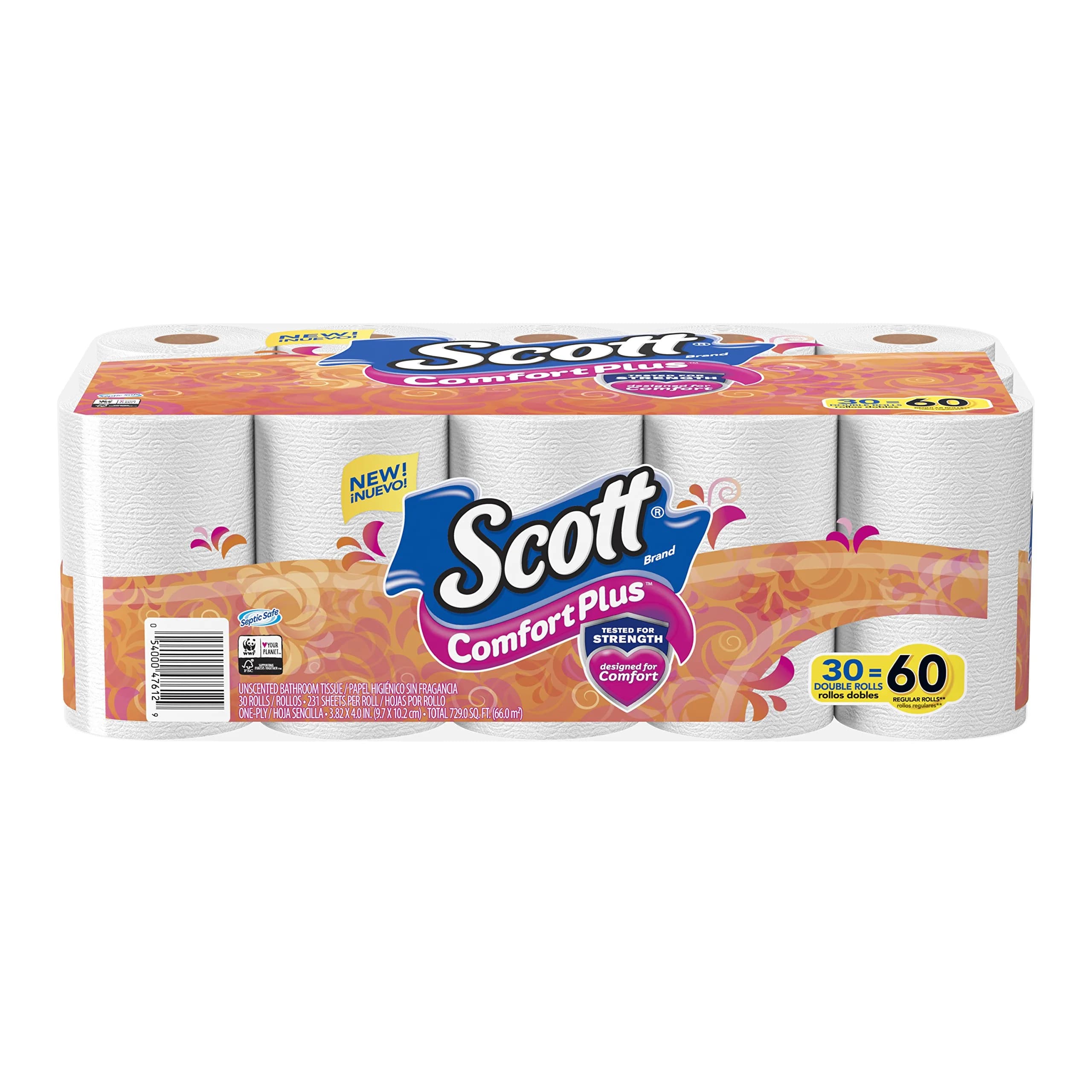 Scott ComfortPlus Toilet Paper Double Roll Bath Tissue, 30 Count | 231 Sheets Per Roll thumbnail 1