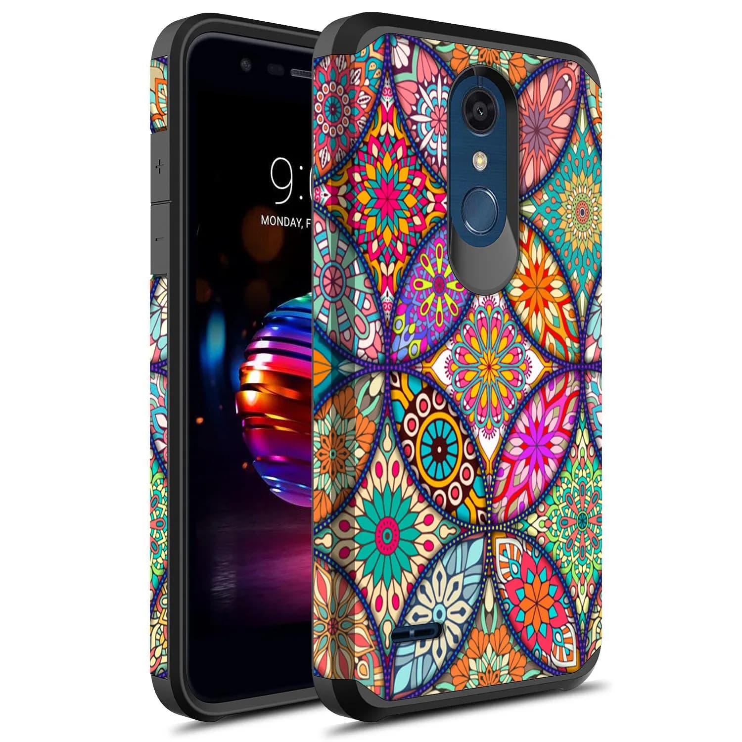 Rosebono Slim Hybrid Dual Layer Shockproof Armor Case for LG K30, K10 2018, Premier Pro LTE, Harmony 2, Phoenix Plus | Colorful Mandala — Colorful Mandala