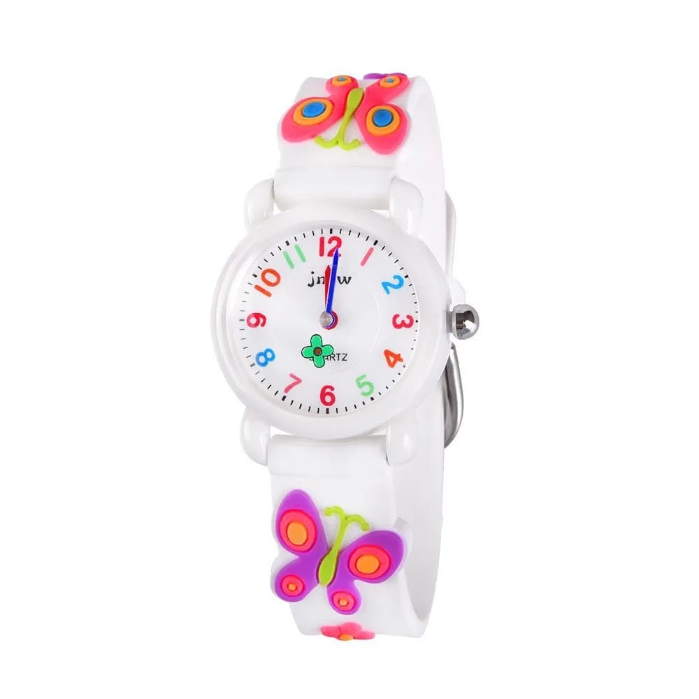 Kids Gift Waterproof Watch, 3D Cartoon Design, Butterfly White | Traditional Pointer & Watch Dial for Kids