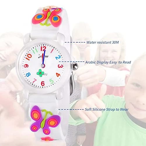 Kids Gift Waterproof Watch, 3D Cartoon Design, Butterfly White | Traditional Pointer & Watch Dial for Kids thumbnail 4