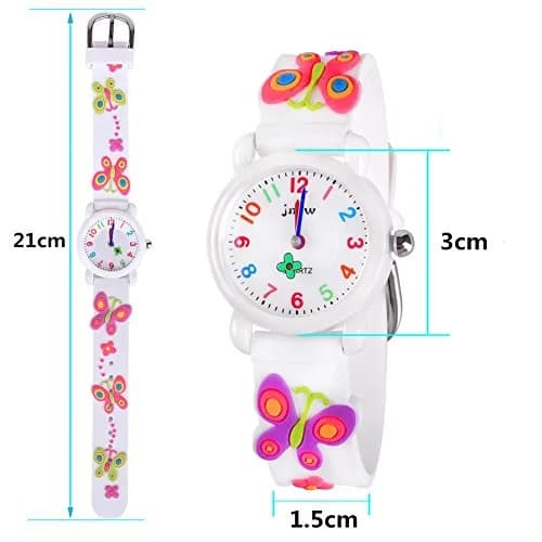 Kids Gift Waterproof Watch, 3D Cartoon Design, Butterfly White | Traditional Pointer & Watch Dial for Kids thumbnail 5