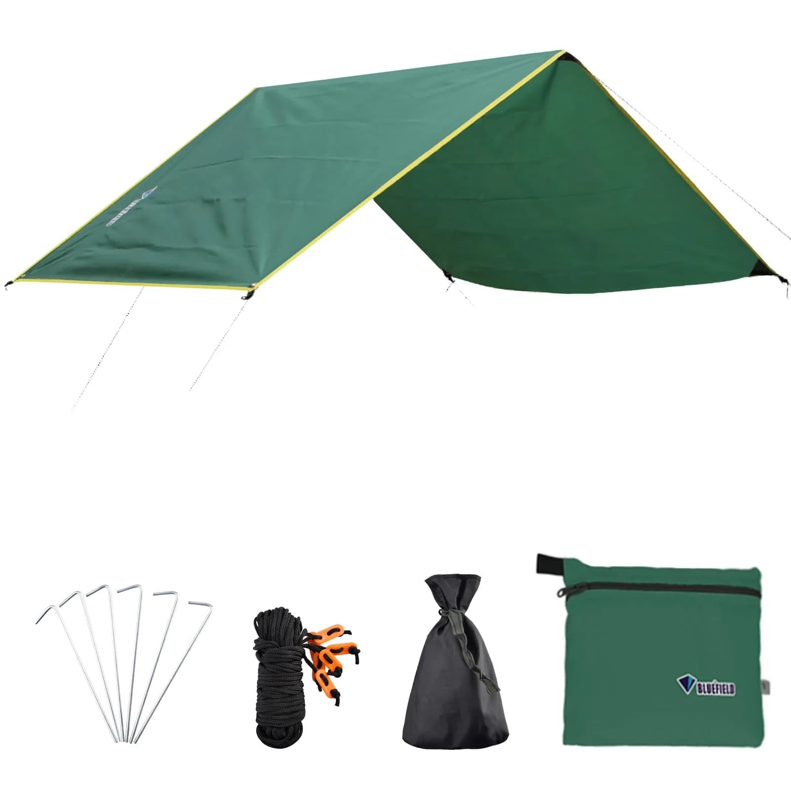 Azarxis Hammock Camping Tarp Rain Fly Shelter Cover | Waterproof 210T Polyester, Green, 7.22 x 4.92 ft