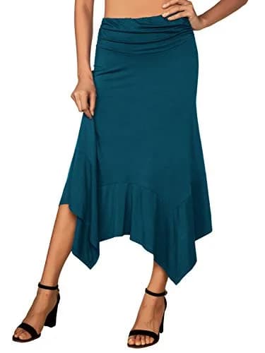 DJT Women's Flowy Midi Skirt Teal | High Low Hanky Hemline, X-Large, Summer Breathable thumbnail 2