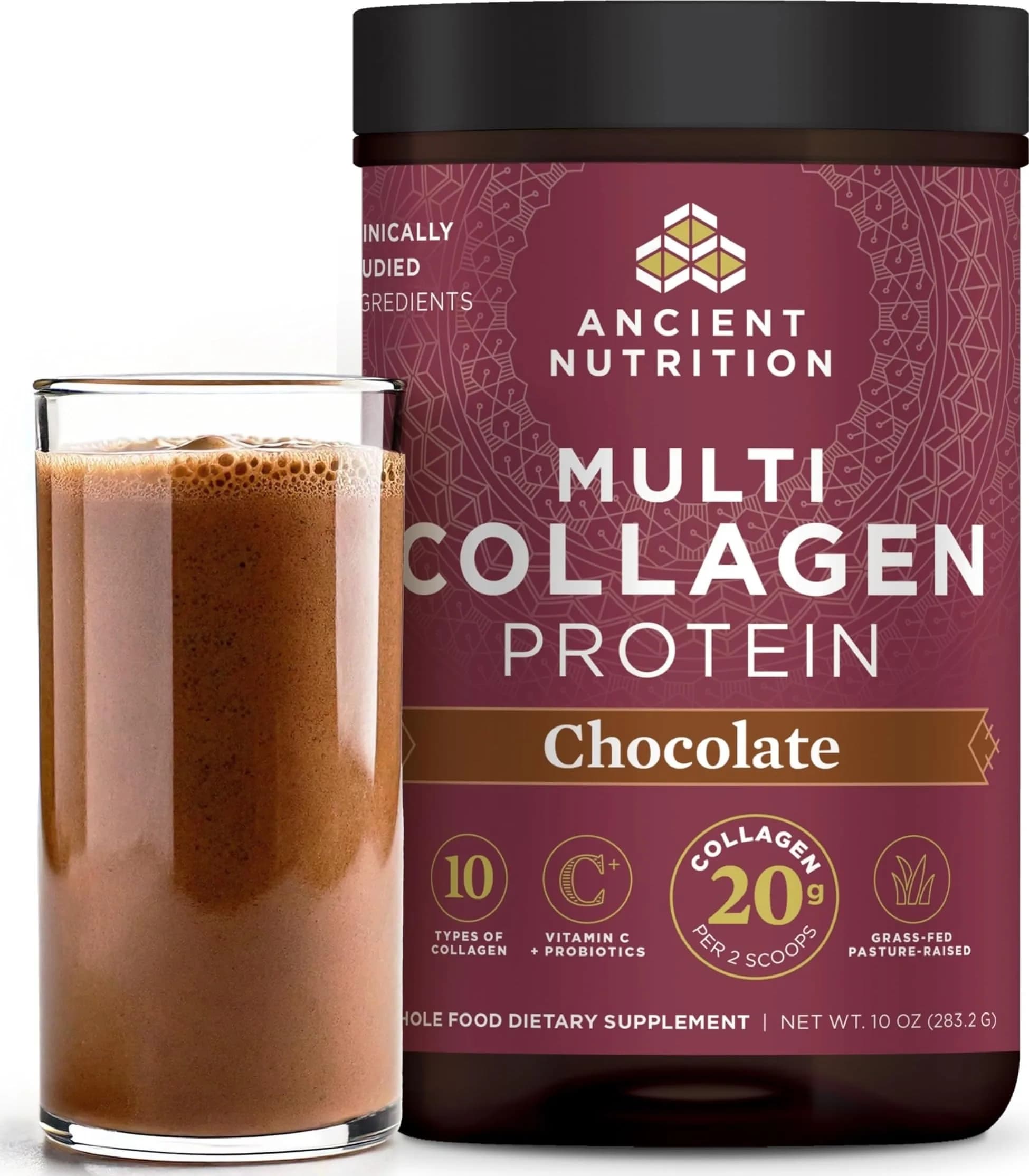 Ancient Nutrition Multi Collagen Protein Powder with Vitamin C & Probiotics, 60 Servings | Supports Skin, Joints, Gut Health — Chocolate / 24 Servings