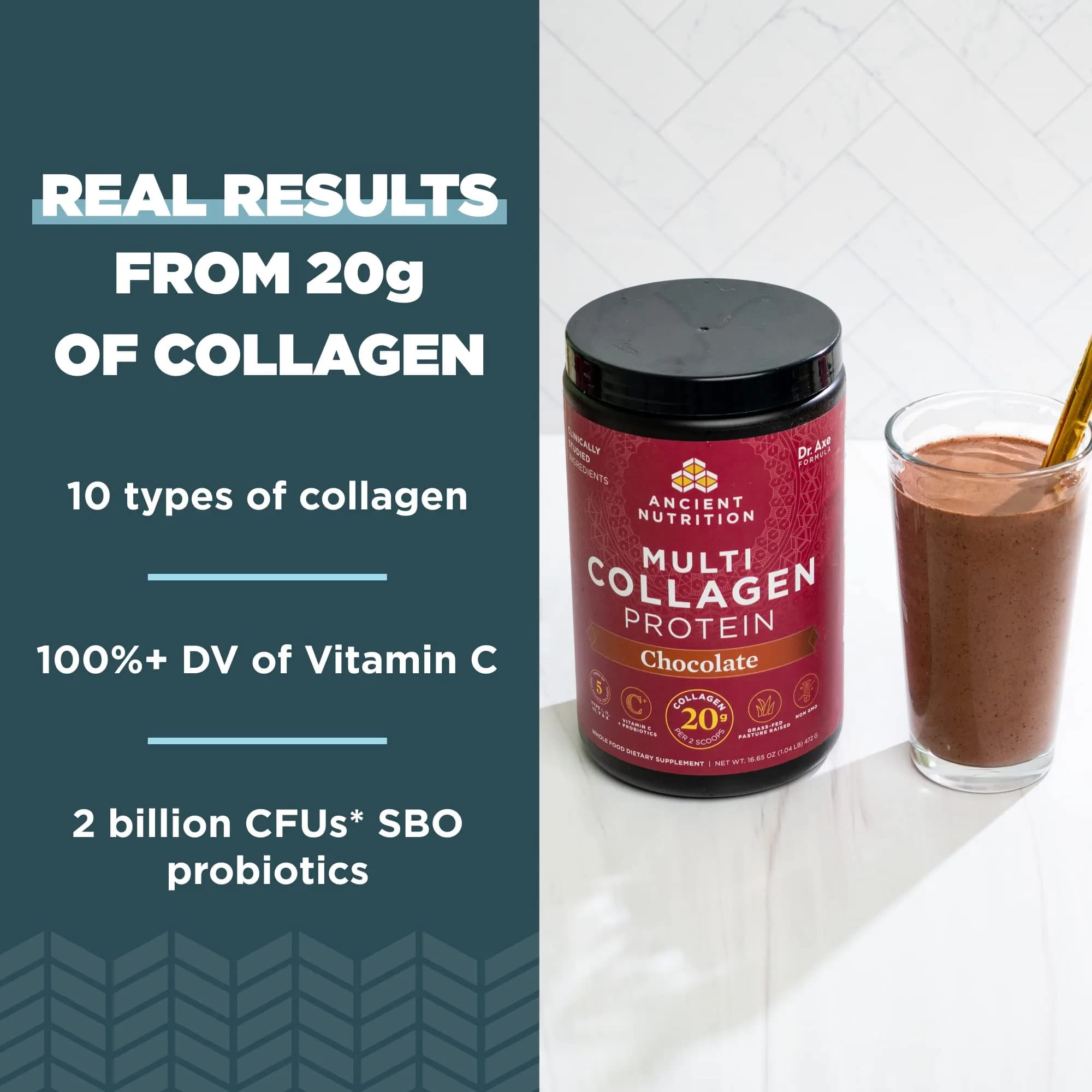 Ancient Nutrition Multi Collagen Protein Powder, Chocolate Flavor, 24 Servings | Supports Hair, Skin, Nails & Joints - view 3