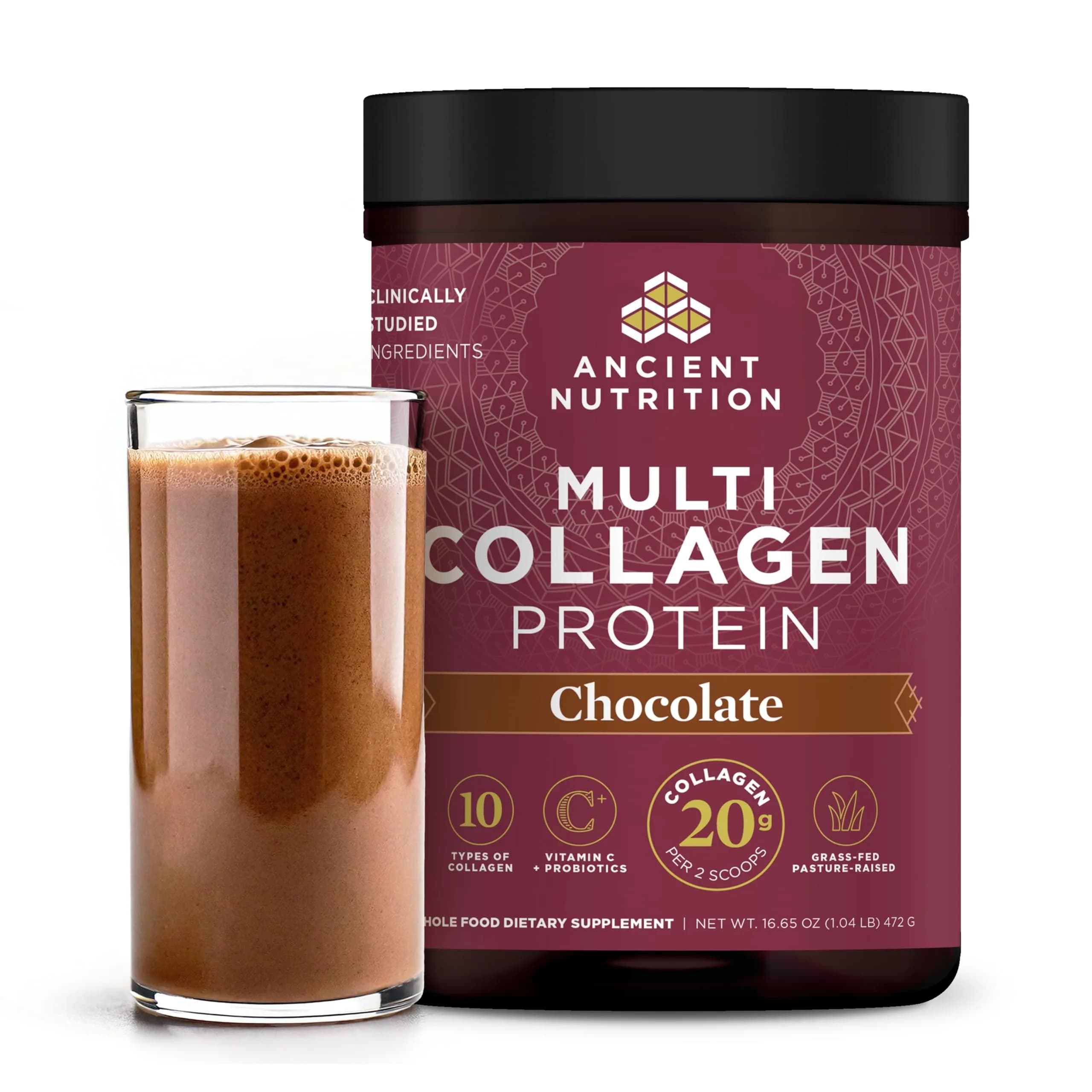 Ancient Nutrition Chocolate Multi Collagen Protein Powder with Probiotics, 40 Servings | Supports Skin, Nails, Gut Health - main product image