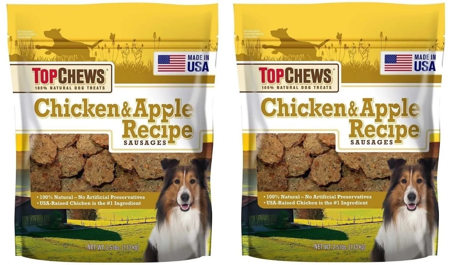 Top Chews Chicken & Apple Sausages 2Pack (40 Ounces Each) | 100% Natural Dog Treats with USA-Raised Chicken