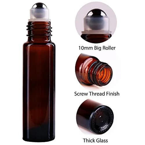 inice 24 Pack Amber Glass Roller Bottles 10ml | UV-Protected Essential Oil Containers thumbnail 4