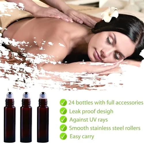 inice 24 Pack Amber Glass Roller Bottles 10ml | UV-Protected Essential Oil Containers thumbnail 7